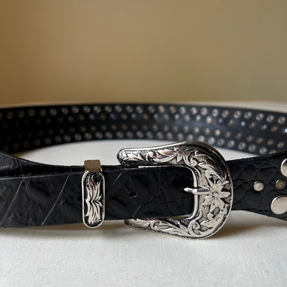 Vintage Nanni Italy Turquoise Concho Studded Leather Belt Black‎ Silver 95/38 - Picture 2 of 13